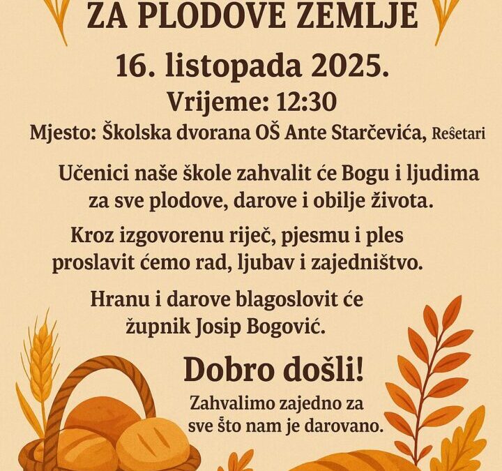NAJAVA – DAN KRUHA I ZAHVALNOSTI ZA PLODOVE ZEMLJE